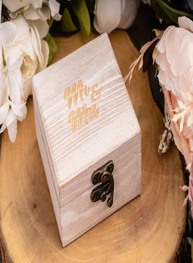Strova Wooden Ring Box for Wedding Rings and Couple Jewelry - Engraved Mr. & Mrs. Lettering - Ring Bearer Box for Display or Personal Organizer - Brass Latch and Soft, Protective Ring Cushions - Image 2